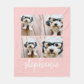 4 Foto Collage Script Name - kann blush pink bearb Fleecedecke (Vorderseite)
