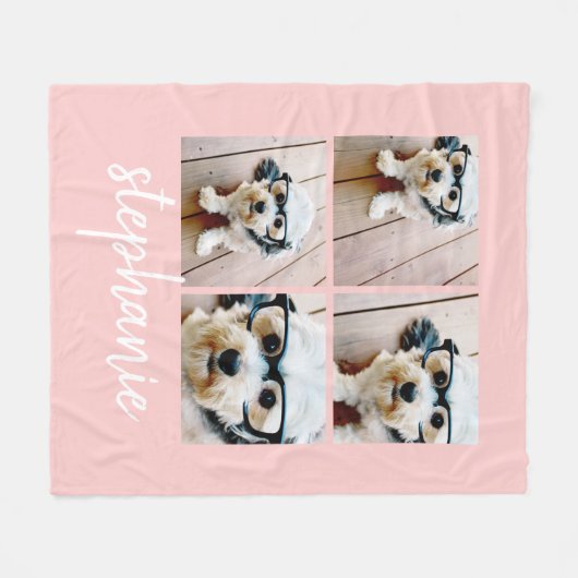 4 Foto Collage Script Name - kann blush pink bearb Fleecedecke (Vorderseite (Horizontal))