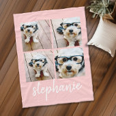4 Foto Collage Script Name - kann blush pink bearb Fleecedecke