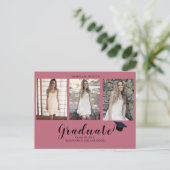 4 Foto Collage Simple Modern Pink Abschluss Ankündigungspostkarte (Stehend Vorderseite)