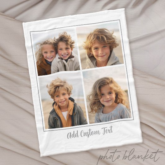 4 Foto-Collage Trendy Script Text - Weiß Grau Fleecedecke