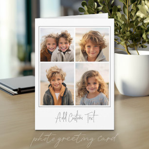 4-Foto-Collage Trendy Script Text - Weiß Grau Karte