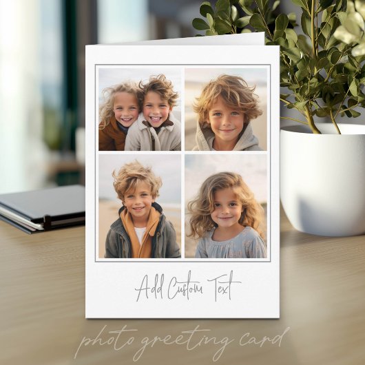 4-Foto-Collage Trendy Script Text - Weiß Grau Karte