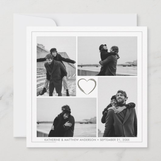 4 Foto Collage Wedding Anniversary Name & Datum Ankündigung (Vorderseite)