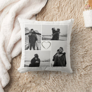 4 Foto Collage Wedding Anniversary Name & Datum Kissen