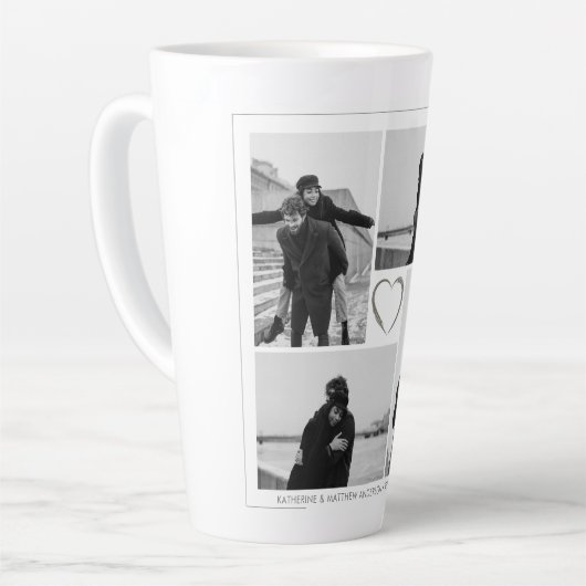 4 Foto Collage Wedding Anniversary Name & Datum Milchtasse (Linke Ecke)