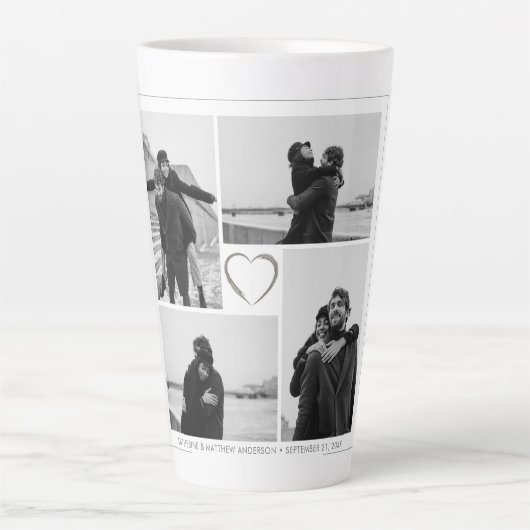 4 Foto Collage Wedding Anniversary Name & Datum Milchtasse (Vorderseite)