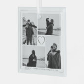 4 Foto Collage Wedding Anniversary Name & Datum Ornament Aus Glas (Vorderseite links)