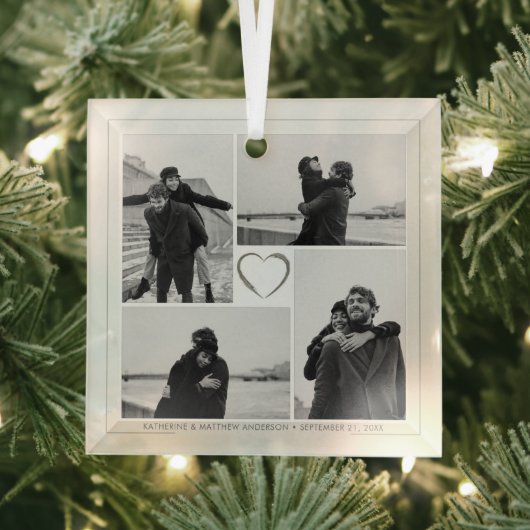 4 Foto Collage Wedding Anniversary Name & Datum Ornament Aus Glas (Insitu)