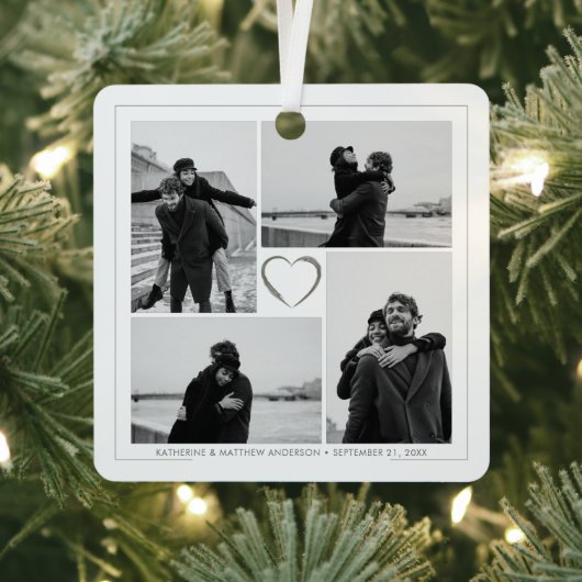 4 Foto Collage Wedding Anniversary Name & Datum Ornament Aus Metall (InSitu)