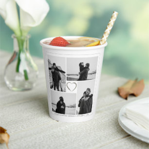 4 Foto Collage Wedding Anniversary Name & Datum Pappbecher