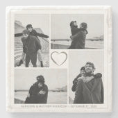 4 Foto Collage Wedding Anniversary Name & Datum Steinuntersetzer (Vorderseite)