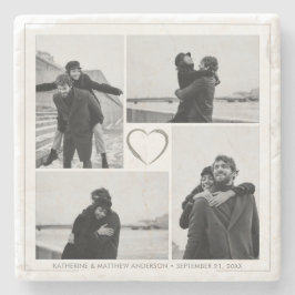 4 Foto Collage Wedding Anniversary Name & Datum Steinuntersetzer