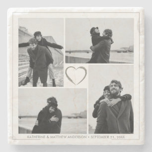 4 Foto Collage Wedding Anniversary Name & Datum Steinuntersetzer
