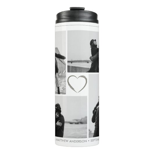4 Foto Collage Wedding Anniversary Name & Datum Thermosbecher (Vorderseite)
