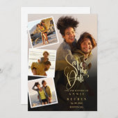 4 Foto Collage Wedding Gold Script Save The Date (Vorne/Hinten)
