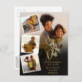 4 Foto Collage Wedding Gold Script Save the Date Postkarte (Vorne/Hinten)