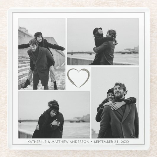 4 Foto Collage Wedding Jubiläum  Glasuntersetzer (Vorderseite)