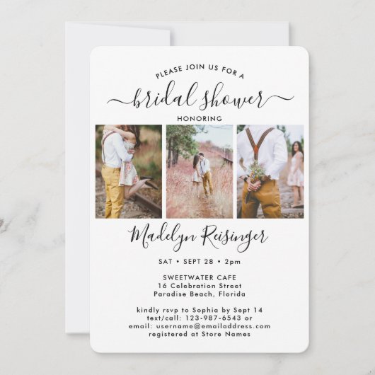 4 Foto Elegante Moderne Kalligraphie Brautparty Einladung (Vorderseite)