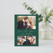 4-Foto Emerald Green Gold Save the Date Postkarte (Stehend Vorderseite)