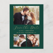 4-Foto Emerald Green Gold Save the Date Postkarte (Vorderseite)