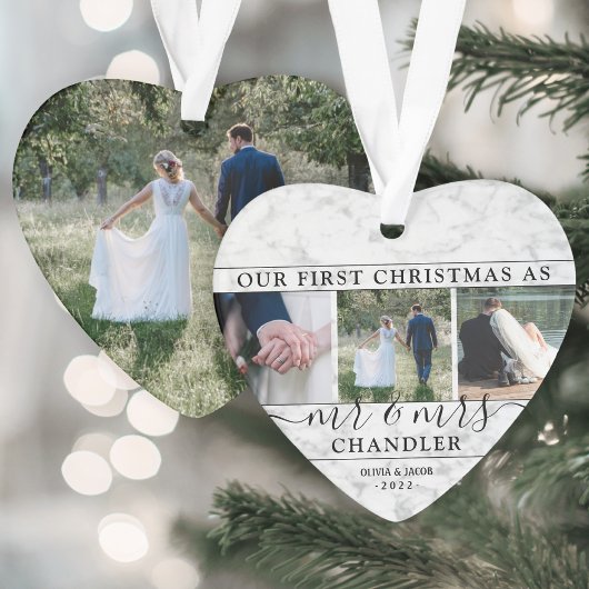4 Foto Erste Weihnachten als Mr. & Mrs. Imitats Ma Ornament