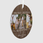 4 Foto Erste Weihnachten Verlobt Rustikale Imitate Ornament (Vorderseite)