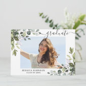 4 Foto Eukalyptus Greenery Graduation Party Einladung (Stehend Vorderseite)