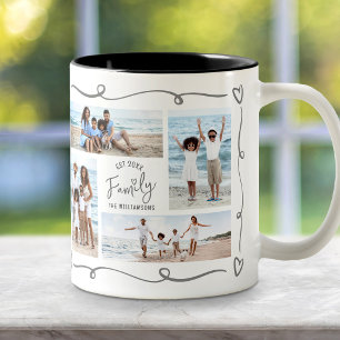4 Foto Familienjahr Est Grau Handgezeichnete Doodl Zweifarbige Tasse