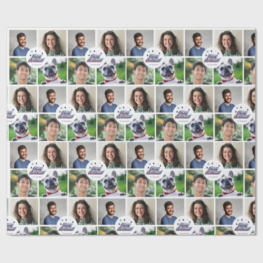 4 Foto Family & Pet Collage Retro Xmas Typografie Geschenkpapier (Flach)