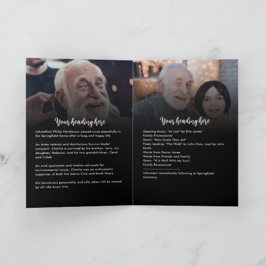 4-Foto-Feier zum Leben / Beerdigung / Gedenkfeier Programm (Innenseite)