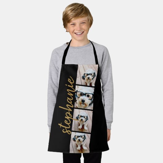 4 Foto Film Strip Collage Script Name schwarz Schürze (Getragen)