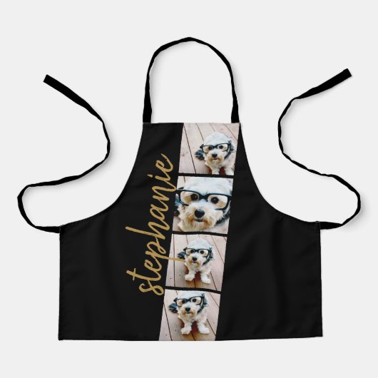 4 Foto Film Strip Collage Script Name schwarz Schürze (Vorderseite)