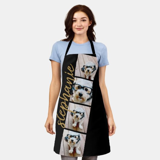 4 Foto Film Strip Collage Script Name schwarz Schürze (Getragen)