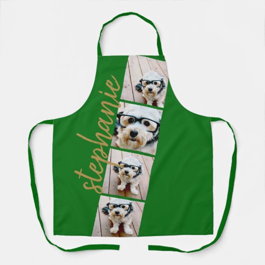 4 Foto Filmstreifen Collage Script Name grün Schürze (Vorderseite)