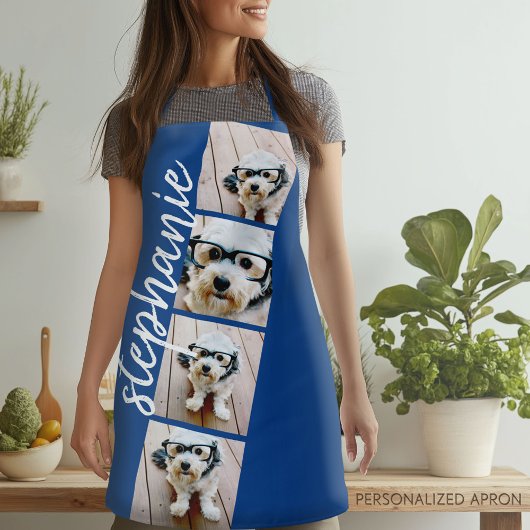 4 Foto Filmstreifen Collage Script Name Royal Blue Schürze
