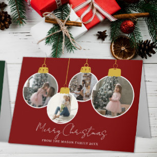 4-Foto-Frohe-Weihnachten-Christbaumkugel-Grußkarte Dankeskarte