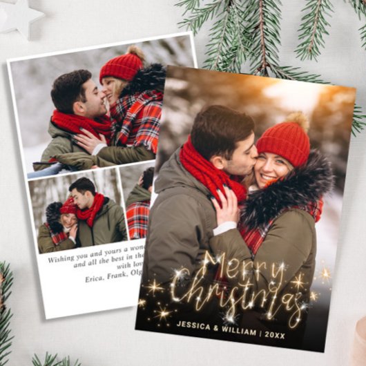 4 FOTO Frohe Weihnachten Gold Sparkle Gruß