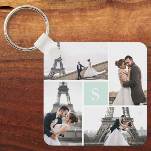 4 Foto Gallery Mini Green Monogram Schlüsselanhänger (Vorderseite)