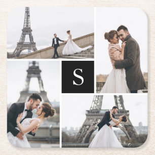 4 Foto Gallery und Monogramm Rechteckiger Pappuntersetzer