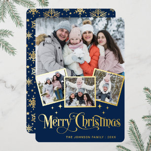 4 FOTO Glänzende Weihnachtsgrüße Gold Folien Feiertagskarte