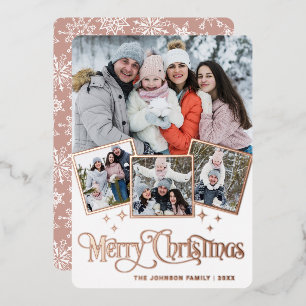 4 FOTO Glänzende Weihnachtsgrüße Gold Folien Feiertagskarte