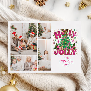4 Foto Glitter Leopard Schleife Holly Jolly Feiertagskarte