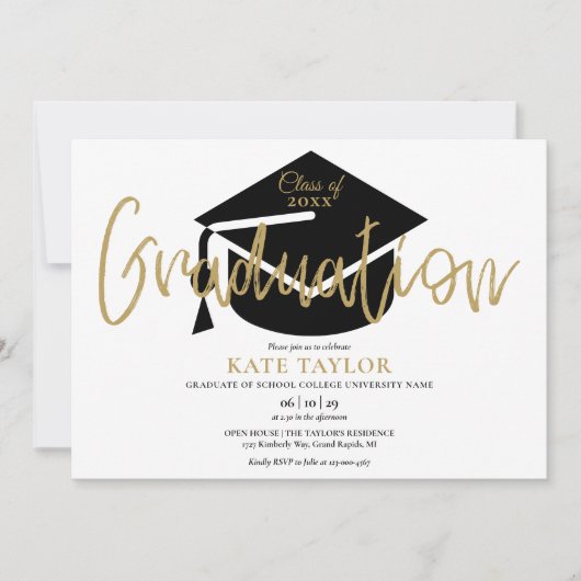 4 Foto Gold Script Graduation Party Einladung (Vorderseite)