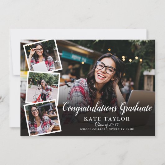 4 Foto Gold Script Graduation Party Einladung (Rückseite)