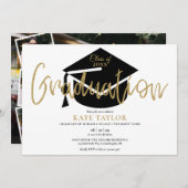 4 Foto Gold Script Graduation Party Einladung (Vorne/Hinten)