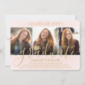 4 Foto Graduation Party Blush Pink & Gold Script Einladung (Vorderseite)