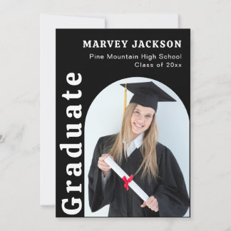 4 Foto Graduation Party Elegant Schwarz und Weiß Einladung