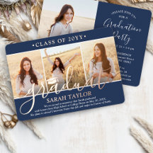 4 Foto Graduation Party Modernes Script Navy Blue 