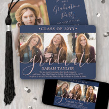 4 Foto Graduation Party Navy Blue & Pink Script